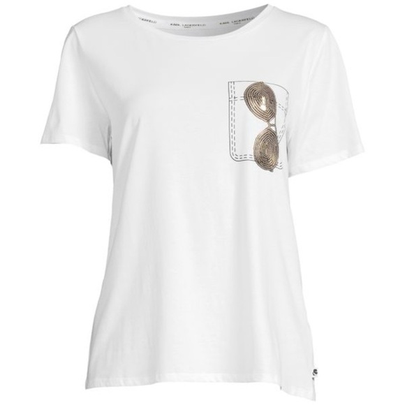KARL LAGERFELD PARIS Sunglass Pocket T Shirt, White, XL - Picture 2 of 7